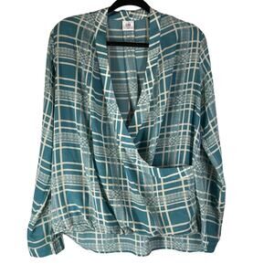 Cabi Blouse WindowPane Plaid Faux Wrap Style 3068 Womens Size Medium